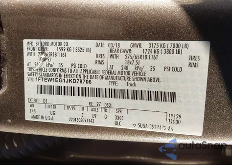 2018 Ford F-150 Xlt from USA, damaged, VIN 1FTEW1EG1JKD78706